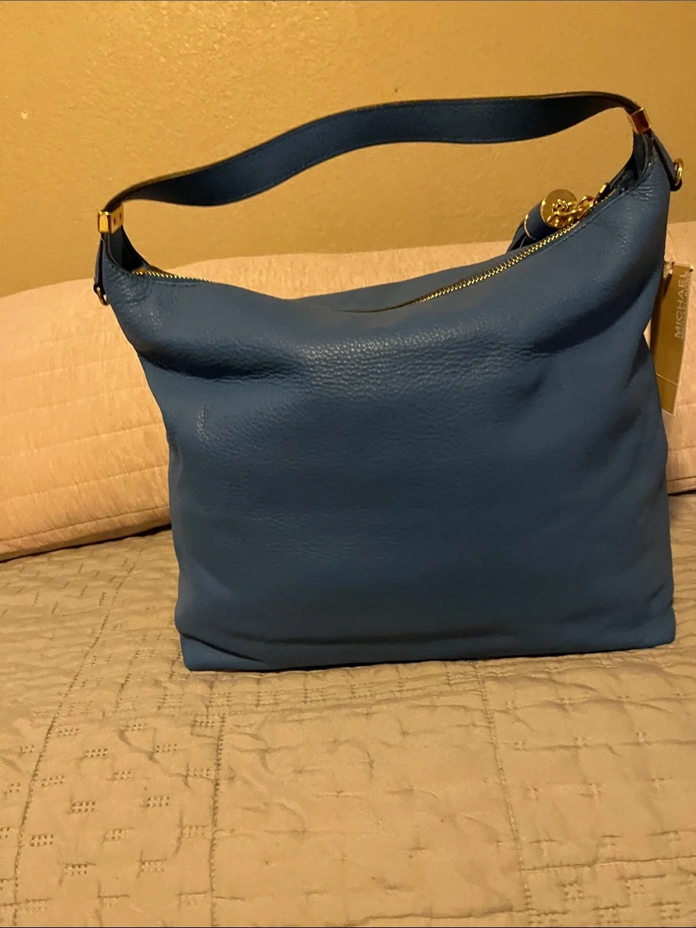 Michael Kors Blue Leather Hobo Bag with Tassel